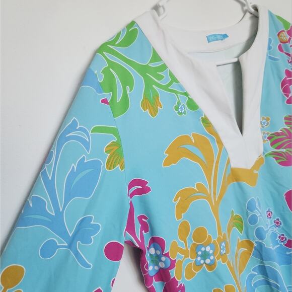J. McLaughlin Catalina Cloth Tropical Floral Tunic Top L Beach Coastal Vacation - Picture 4 of 7